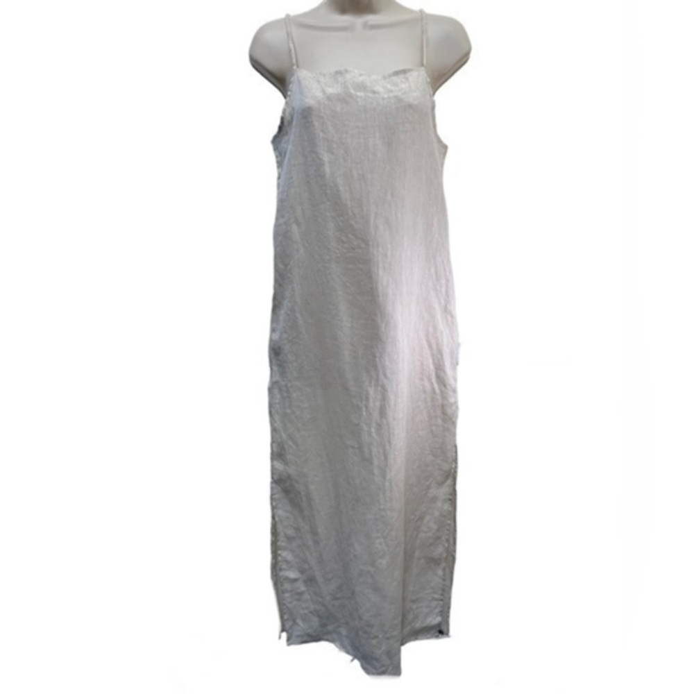 ann mashburn dress linen tan spaghetti strap side slit slip tunic top